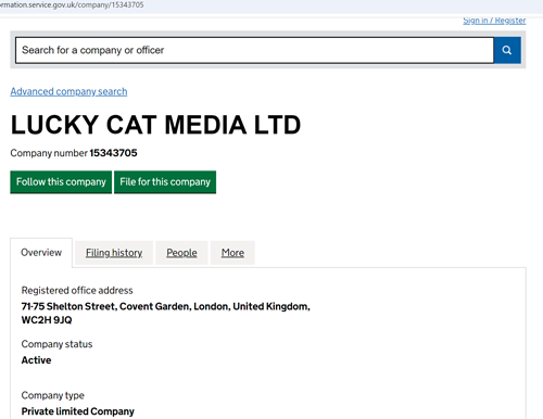 Registration of a company at companies house