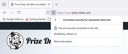 Screenshot of website on firefox to show https connection