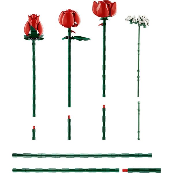 Lego flowers bouquet of roses set 10328 - view of the individual flowers and stems