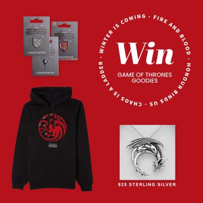 Win a game of thrones hoodie, necklace and pin badges