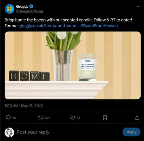 Greggs bacon candle competition