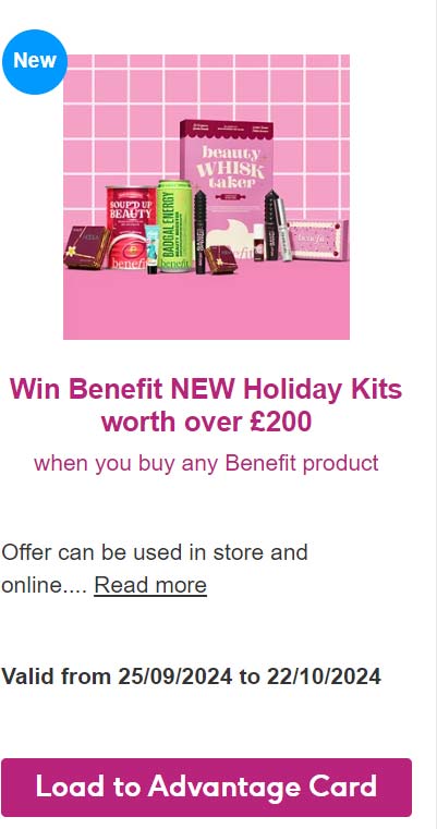 Example Benefit competition on Boots Advantage Card