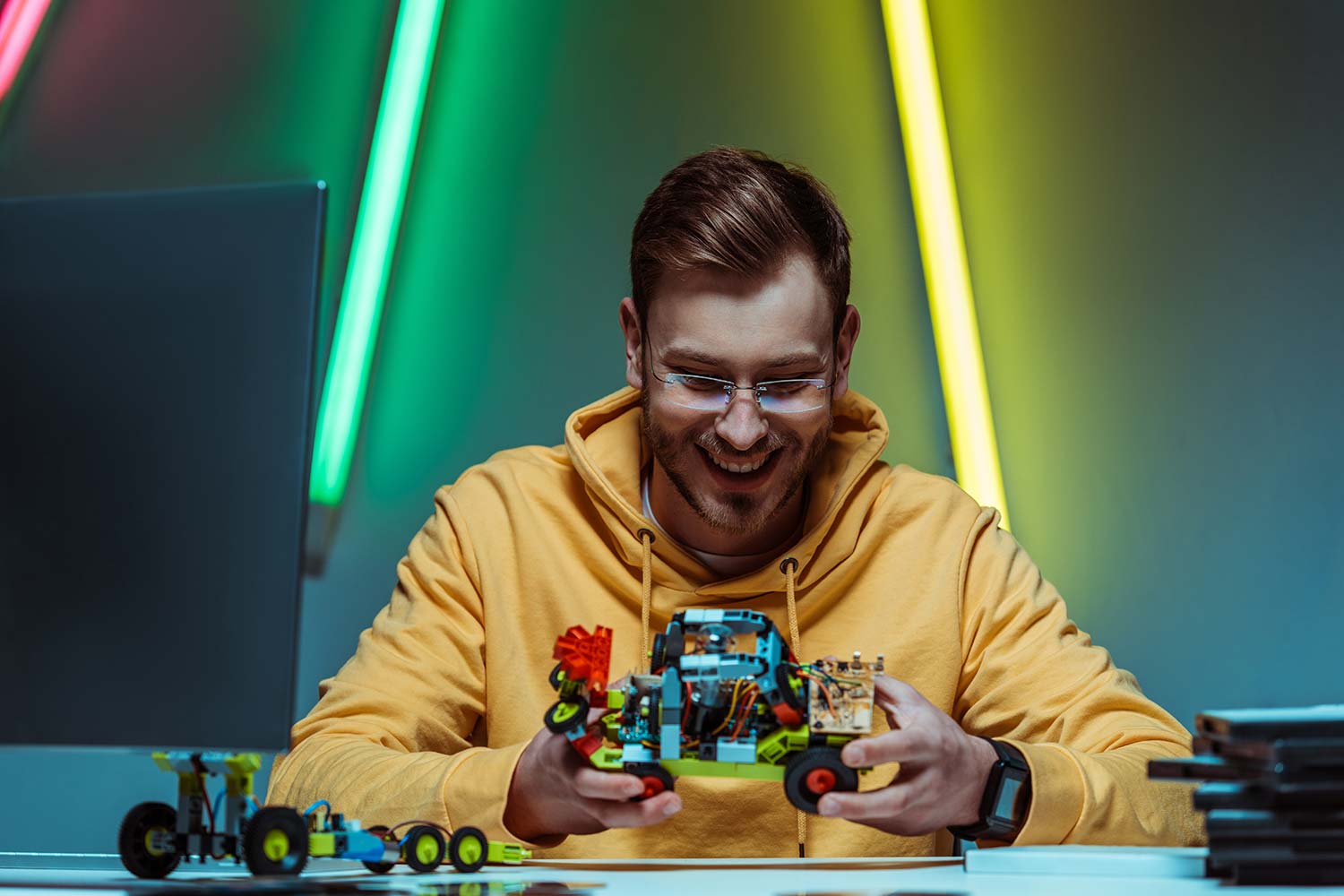 Man with a lego build