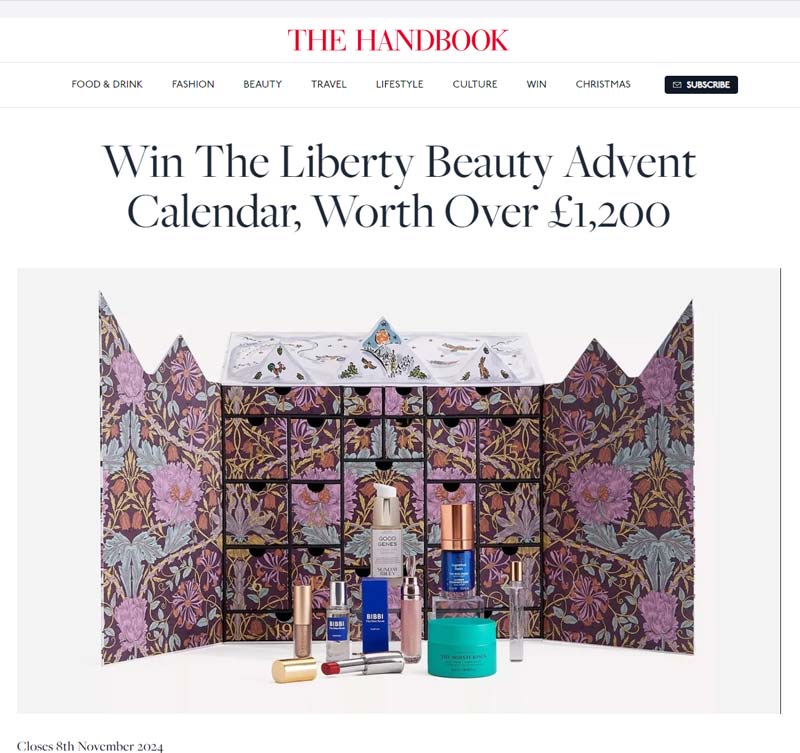 Example cosmetics competition - win the Liberty Beauty Advent Calendar